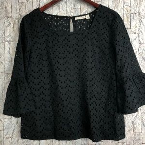Halogen Black Eyelet Bell Sleeve Top
